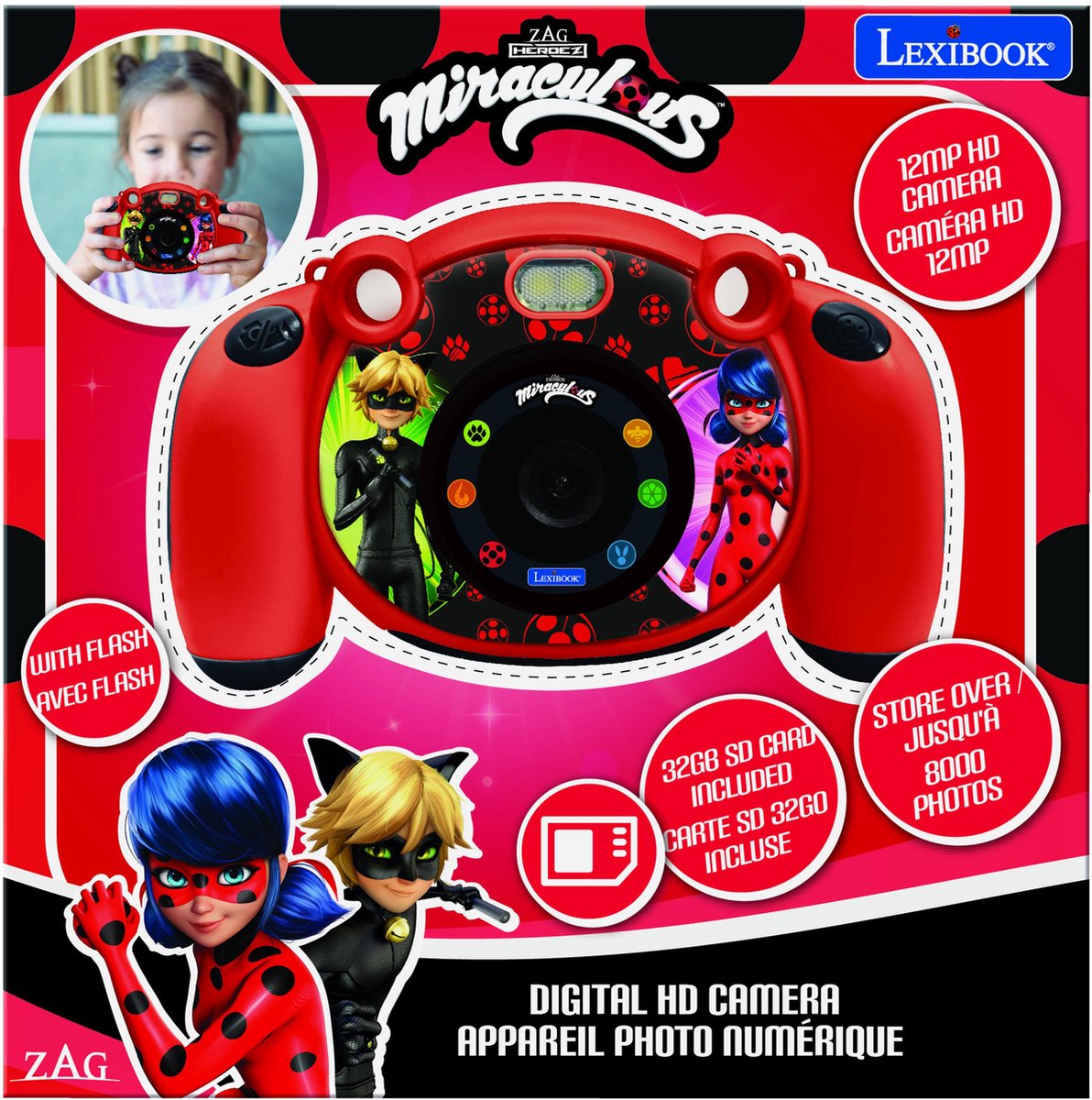 Lexibook miraculous starcam® digitale hd camera met sd-kaart