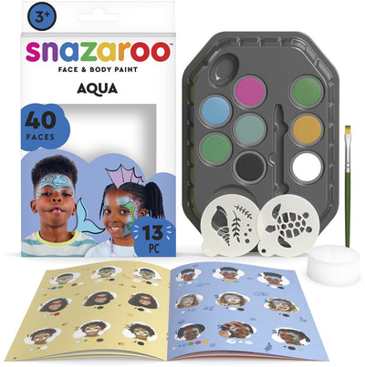Snazaroo 1172191 kit pittura viso subacquea oceanica – pittura viso per bambini – set pittura viso acqua con stencil – 13 pezzi, ipoallergenico