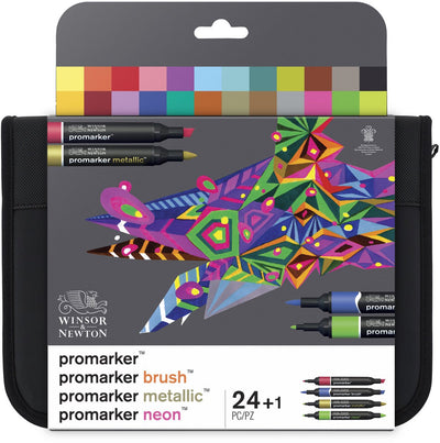 Winsor newton 0290037 pennarelli misti set 24 in portafoglio | promarker, pennello, neon metallico