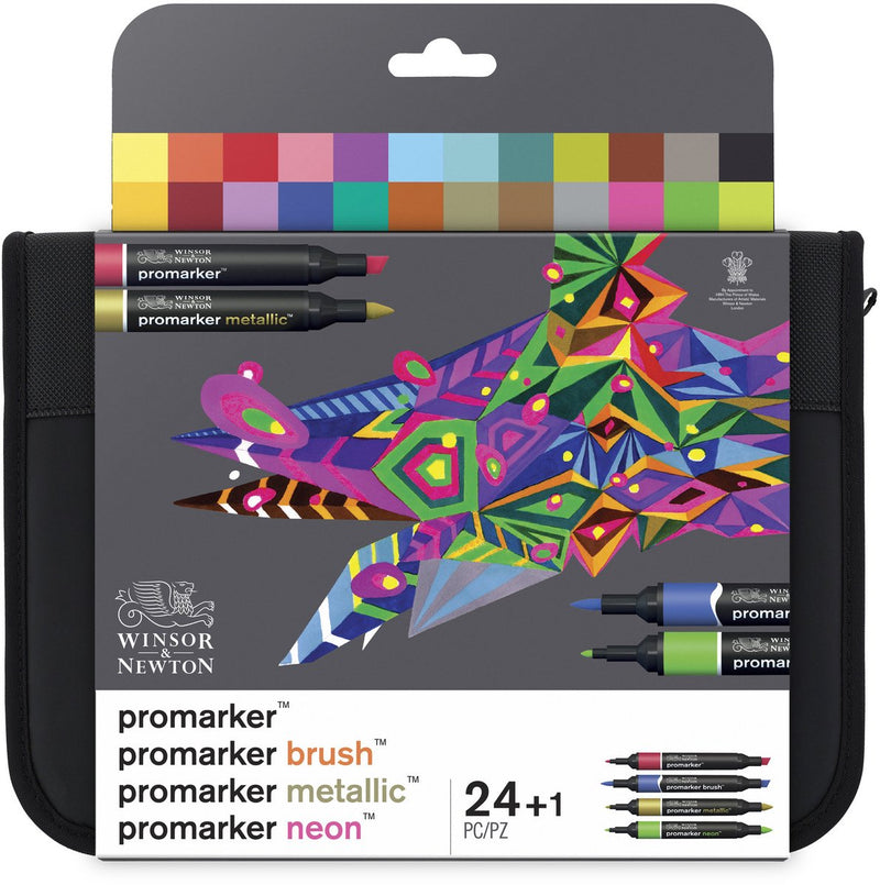 Winsor newton 0290037 pennarelli misti set 24 in portafoglio | promarker, pennello, neon metallico