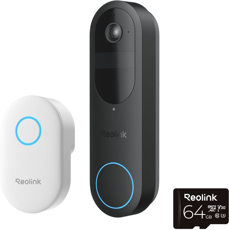 Timbre reolink 2k batería 4mp - timbre de detección inteligente incluido - wifi 2.4 5ghz - visión nocturna - conversación bidireccional - d340b con timbre+tarjeta sd 64gb