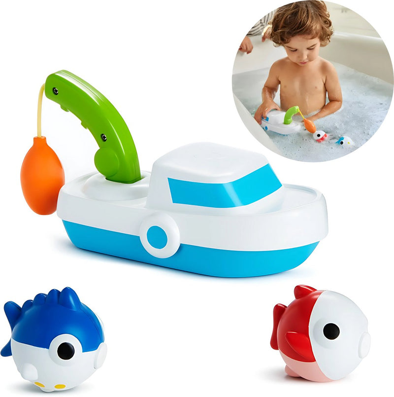 Giocattoli da bagno Munchkin - barca da pesca d'altura - trapano da pesca con canna da pesca rimovibile - pesca magnetica - giocattoli da bagno interattivi