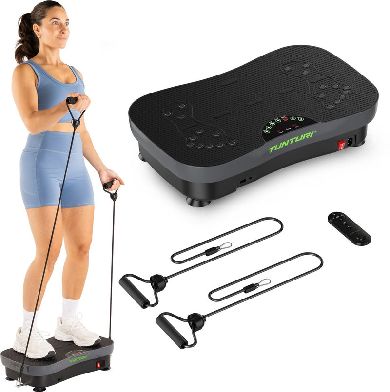 Pedana vibrante Tunturi cardio fit v30 - incluse fasce di resistenza e telecomando - pedana vibrante - 99 velocità - 10 programmi - vibrazione e oscillazione