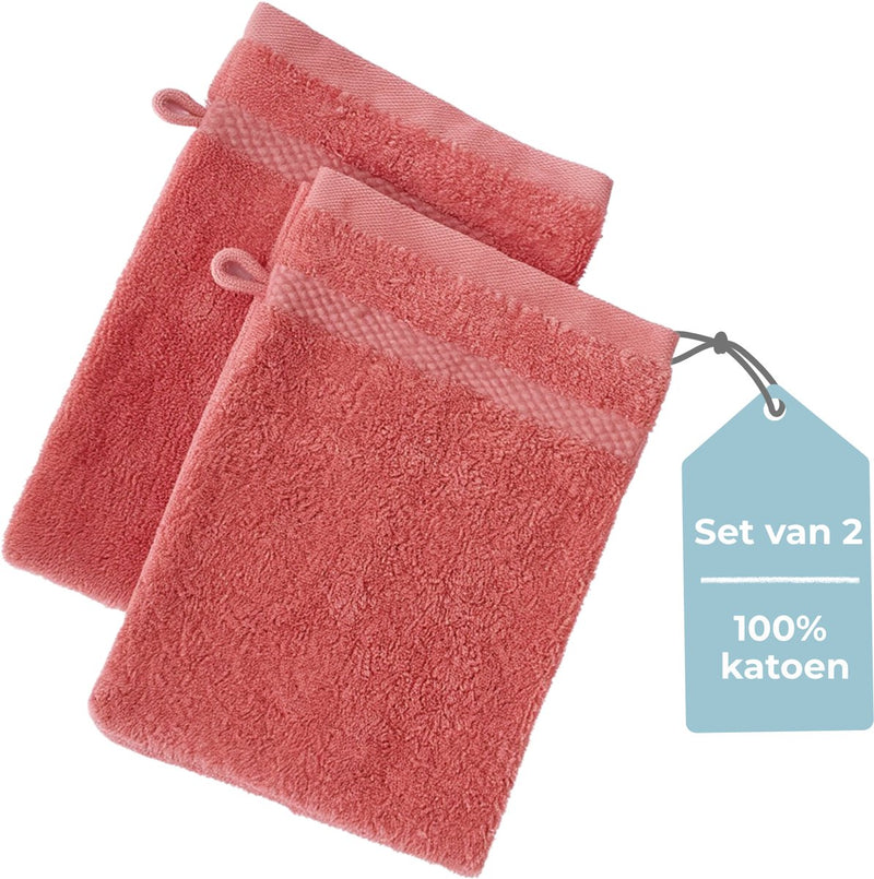 Silenzio. salviette living hush living - set da 2 - 100% cotone - qualità pesante 500 g m2 - bordo elegante e anello per appenderlo - 16x22 cm - corallo