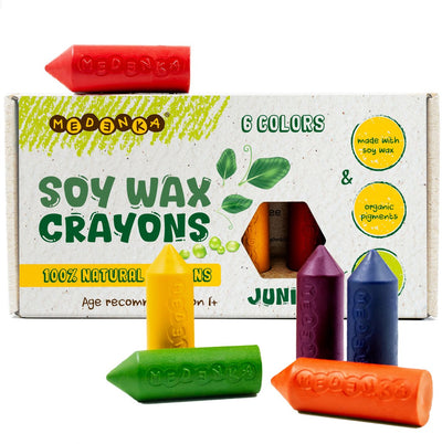 Medenka ® soy wax crayons junior - 6 colors - natural vegan - vegetable soy wax - safe creative toys - from 1 year