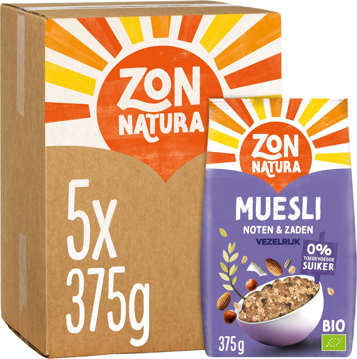 Muesli orgánico Zonnatura - semillas de frutos secos - 5 x 375 g
