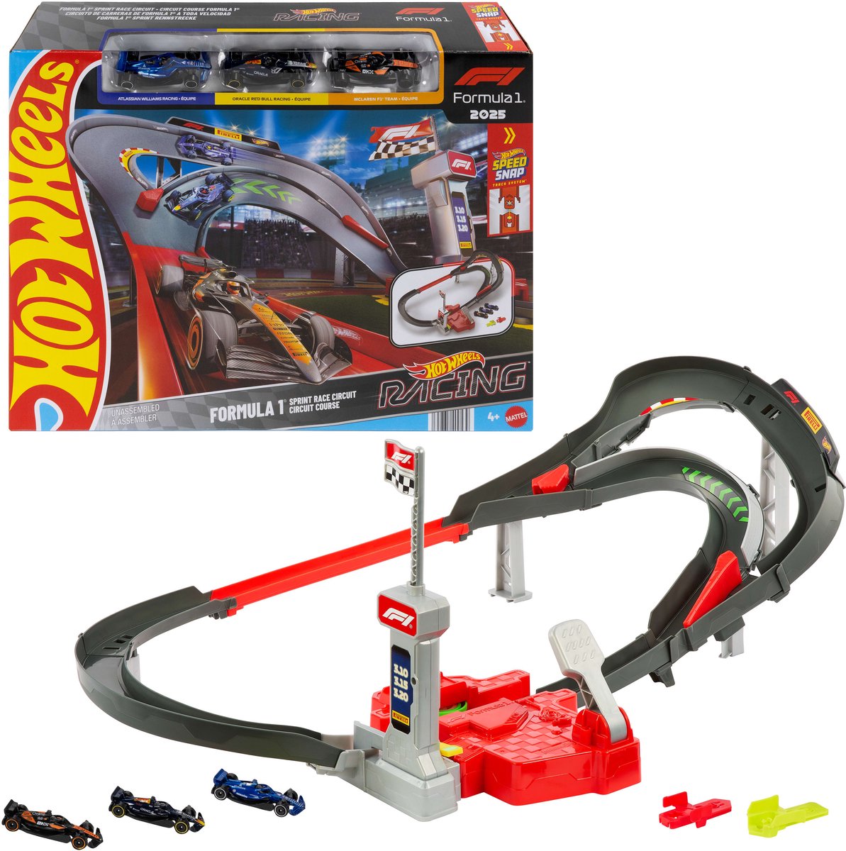 Set di piste da corsa Hot Wheels Racing Formula 1 Sprint - con 3 macchinine in metallo