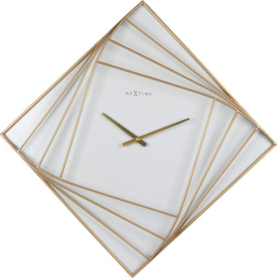 Nexttime Turning Square – Orologio da parete grande – 85 x 85 cm – metallo – bianco oro