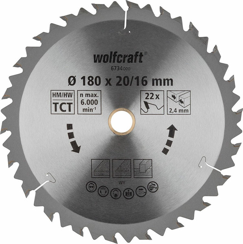 Wolfcraft - lama per sega circolare 180x20mm 180x16mm - 18 denti - lama per sega circolare - serie marrone - 6734000