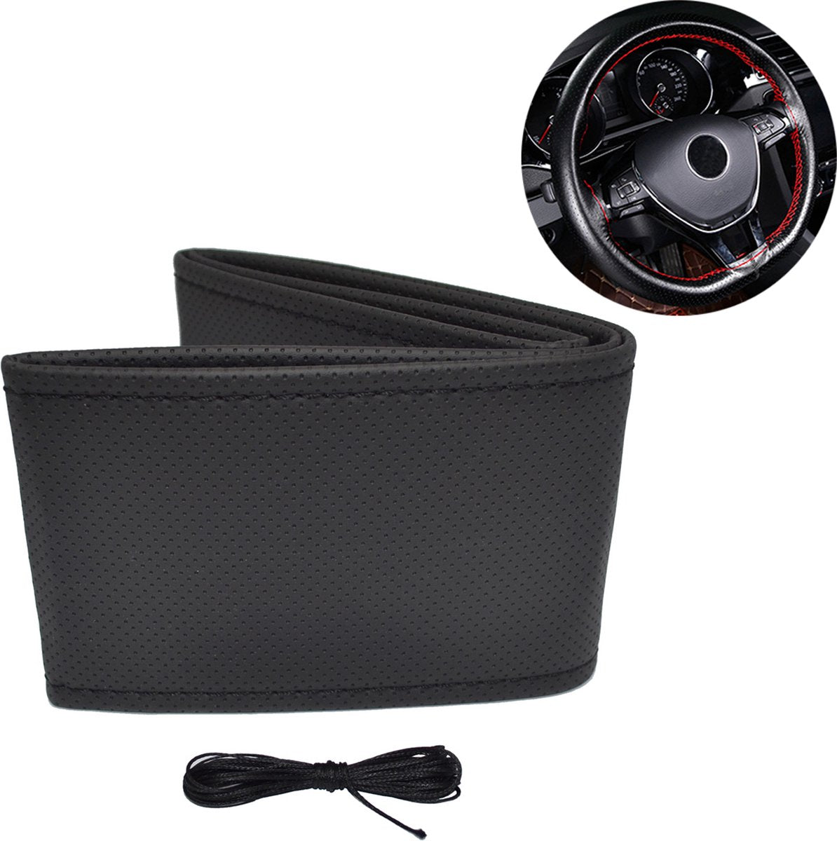 Funda tapizada volante Amio polipiel con aguja e hilo 38-39cm negro