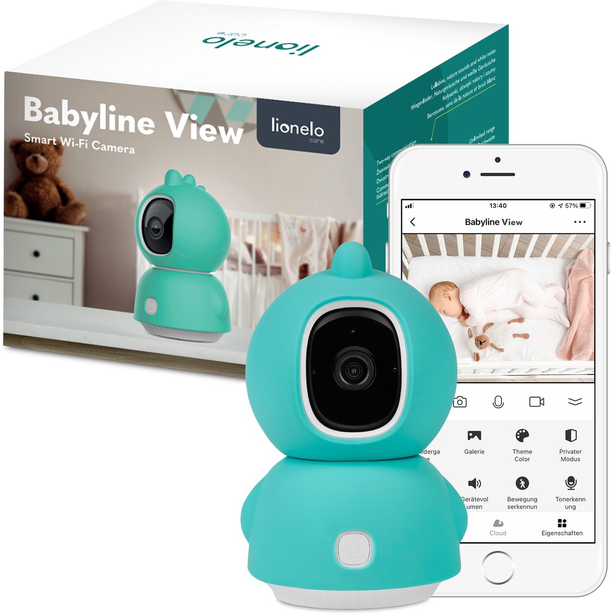 Lionelo babyline view white - babyfoon - 330° app-gestuurde elektronische babyfoon - twee-weg communicatie -bewegingssensor - temperatuur - nachtmodus - crydetector - slaapliedjes