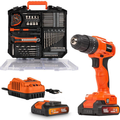 Powerplus - dual power - powdpo1150 - 20 v - spazzolato - cacciavite, trapano a percussione - 20 v - incl. 2 batterie 20v 2.0ah e caricabatterie - 78 acc.
