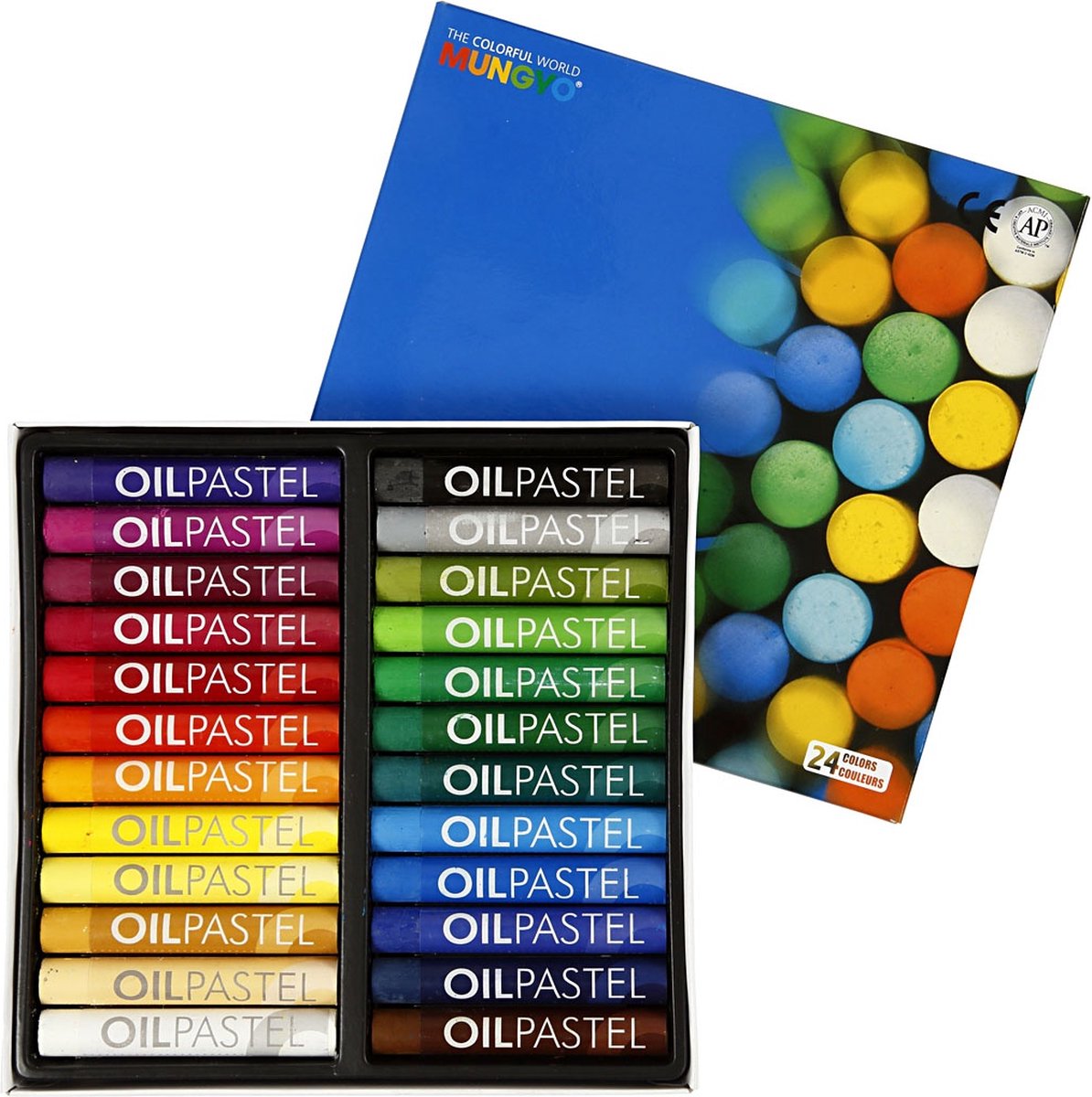 Pastello a olio Mungyo, l: 7 cm, spess. 11 mm, vari colori, 24 pezzi 1 scatola