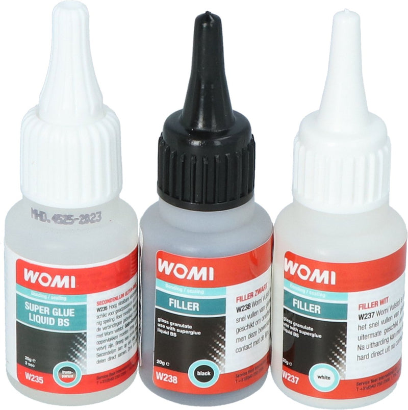 Set di riempitivi per supercolla Womi – colla + riempitivo – indurimento rapido – riparazione estremamente forte – multimateriale
