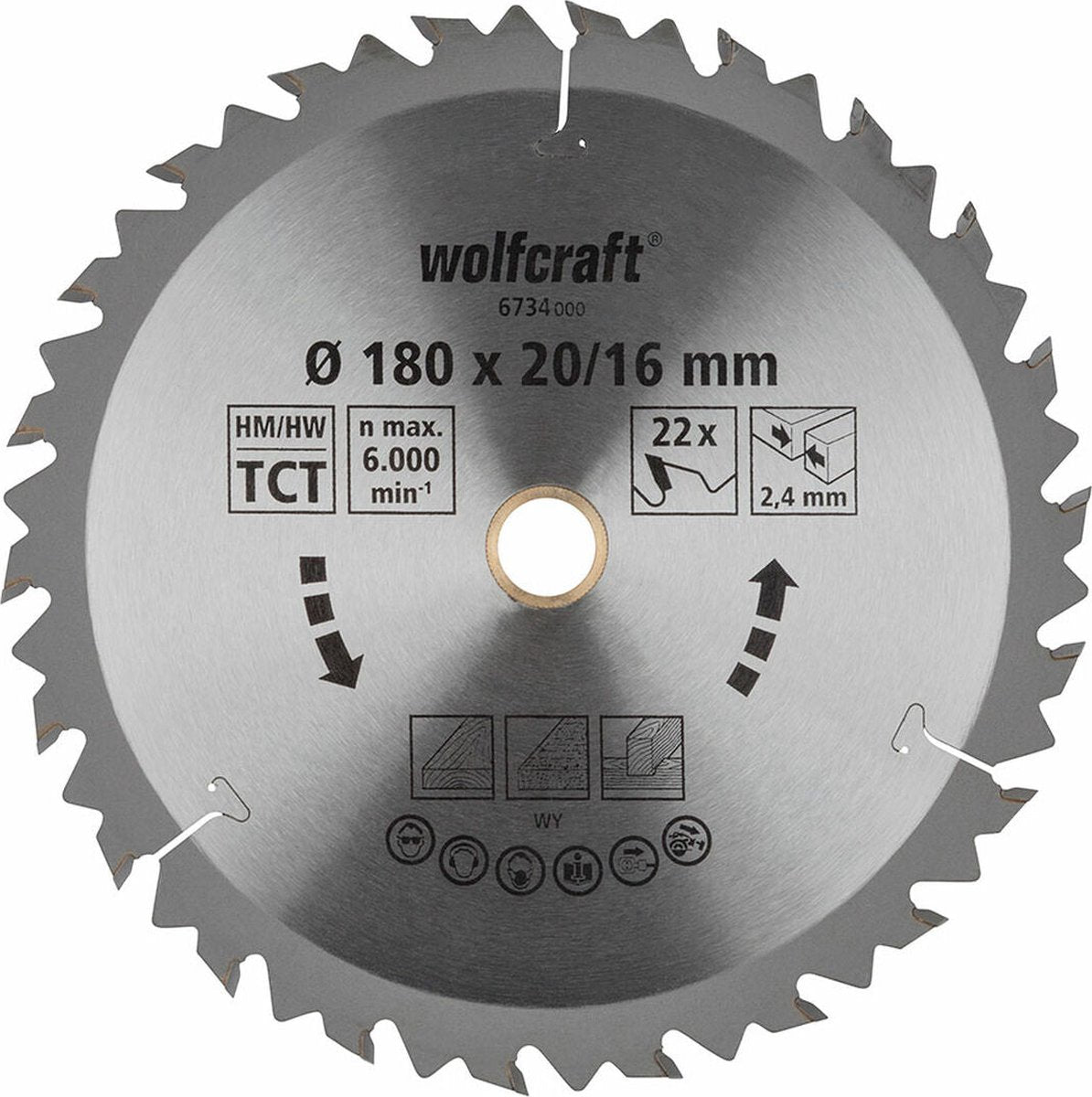 Wolfcraft - lama per sega circolare 180x20mm 180x16mm - 18 denti - lama per sega circolare - serie marrone - 6734000
