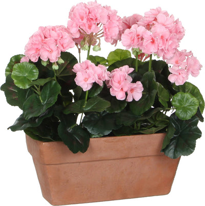 Mica decorations - artificial geranium plant in balcony box - l29 x w13 x h40 cm - pink