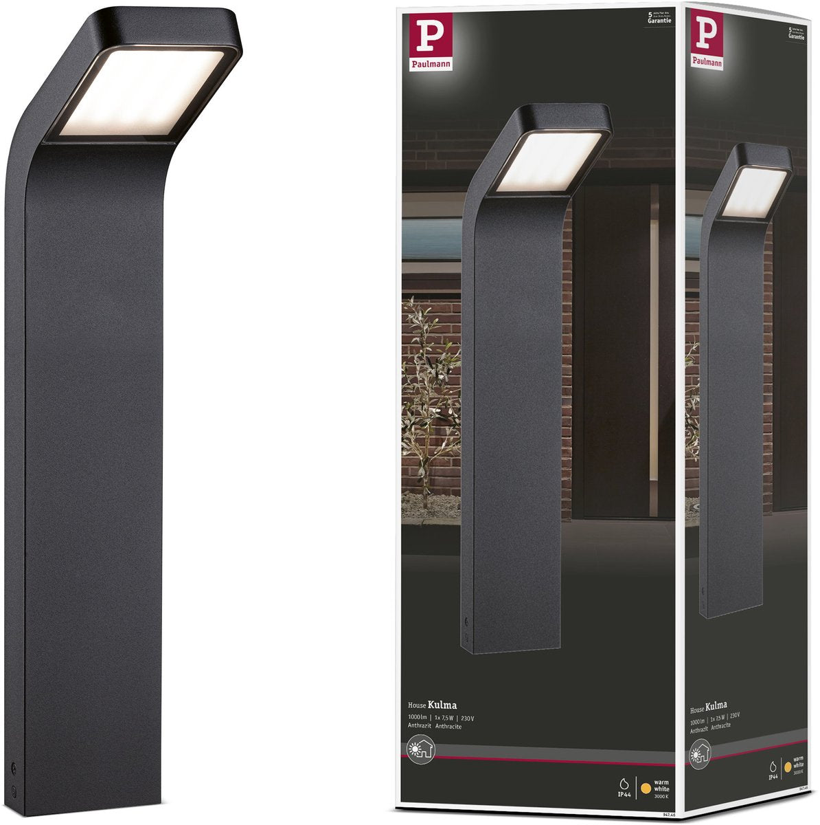 Paulmann led-bolderlamp kulma zeewater bestendig ip44 500 mm 3000k 7,5w 520lm 230v antraciet aluminium