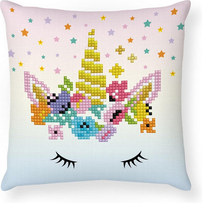 Cojín de pintura de diamantes Diamond dotz® - adultos niños - ddp2.044 - corona de unicornio 18 x 18 cm - piedras redondas - paquete completo