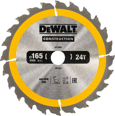 Dewalt construction series - saw blade - 165mm - 24t - wood
