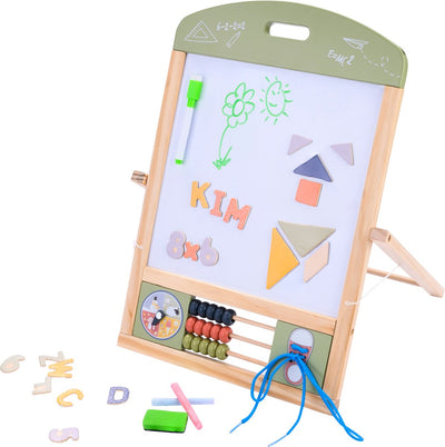 Wooden table school and whiteboard