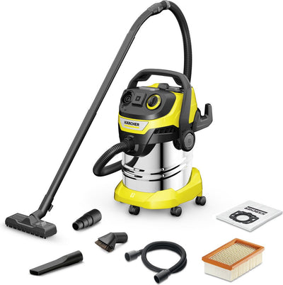 Kärcher wd 5 p s v-25 5 22 workshop nat-en droogzuiger - 1100 w - 25 liter - geïntegreerd stopcontact - rvs container - speciale accessoires - vlakfilter