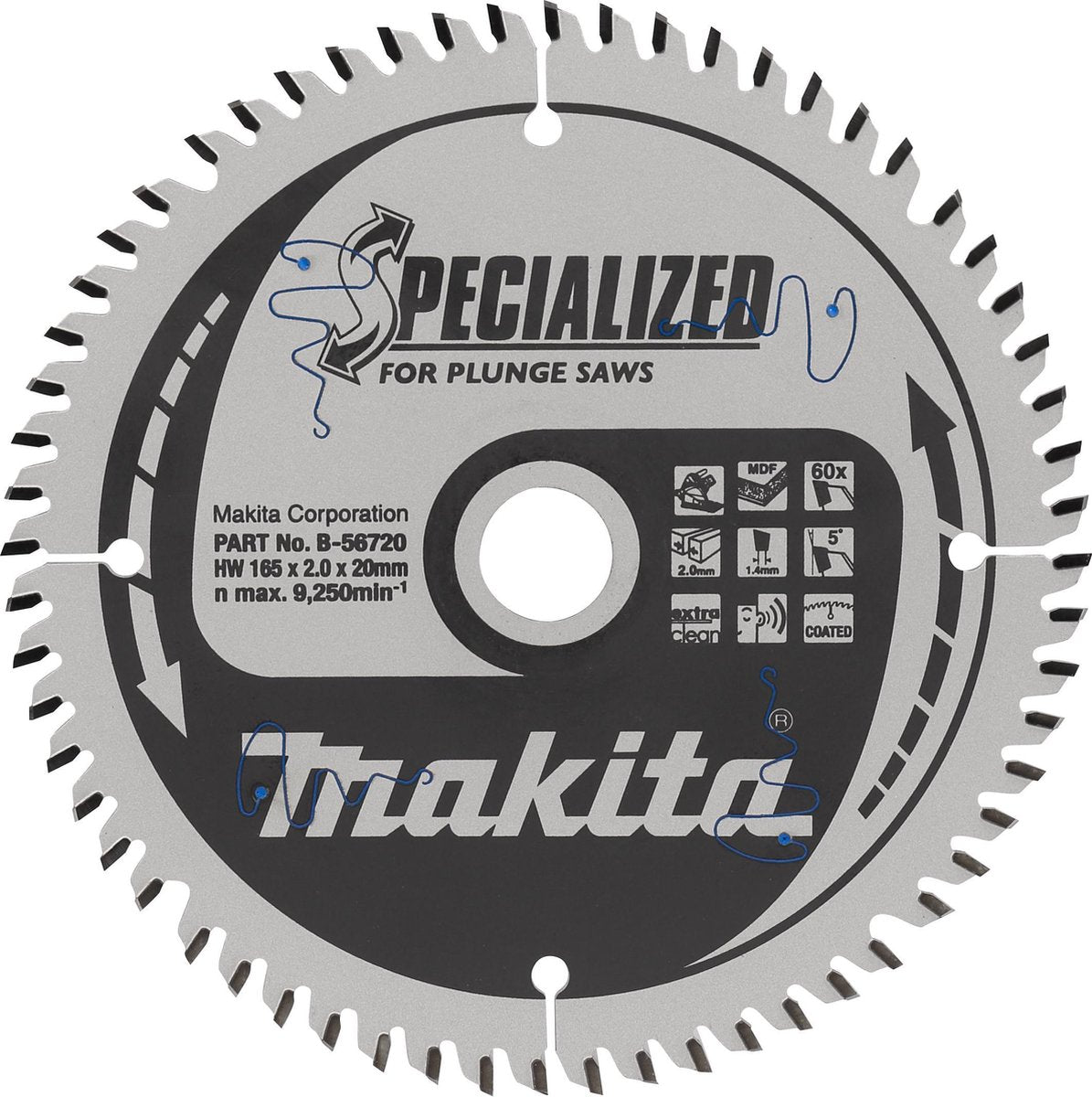 Makita accessoires makita invalcirkelzaagblad voor hout | specialized | ø 165mm asgat 20mm 60t - b-56720