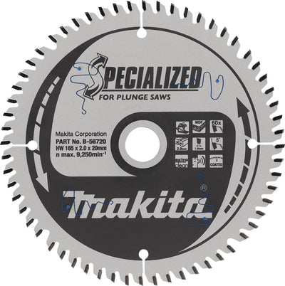 Accessori Makita lama per sega circolare a tuffo melamina | specializzato 165x20x2.0 60t 5g – b-56786