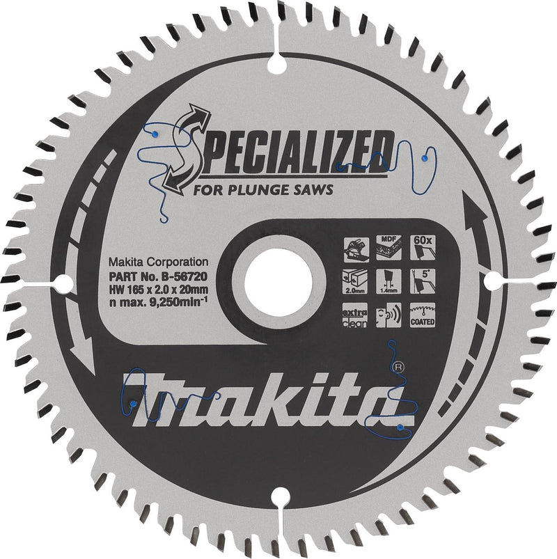 Makita invalcirkelzaagblad voor hout | specialized | ø 165mm asgat 20mm 60t - b-56720