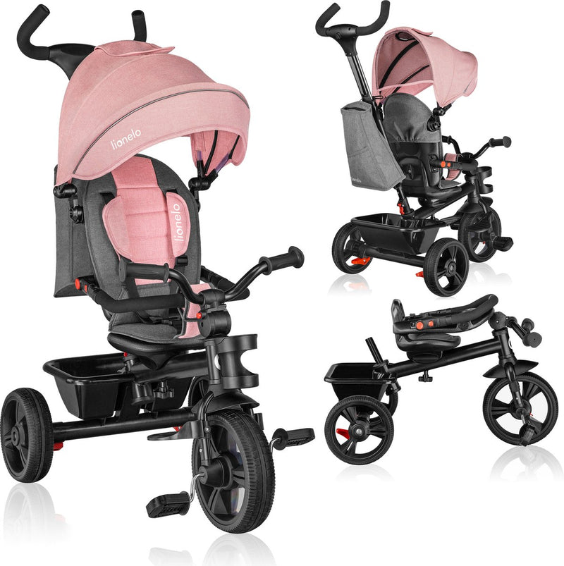 Lionelo haari - triciclo - portabebidas - 2en1 - asiento giratorio - ruedas de goma sin mantenimiento - rueda libre - barra deslizante para padres - toldo - cesta y bolso - portavasos - crece contigo - de 18 meses a 25 kg