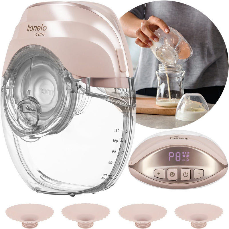 Tiralatte Lionelo fidi free slim a mani libere – wireless molto silenzioso (≤40 db) – sistema trifase a 8 livelli – light slim 214 g – serbatoio in tritan da 150 ml – 4 coppe per il seno (17–24 mm)