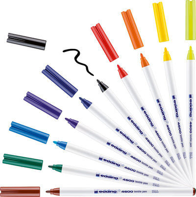 Edding 4600 textile marker - box of 10 colors - round tip 1 mm - decorating clothes - permanent textile markers for drawing on textiles, wash resistant up to 60 °c - textile marker