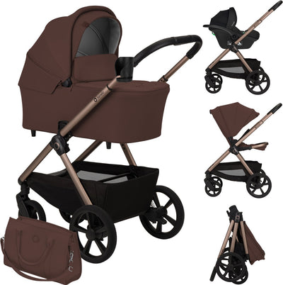 Passeggino Lionelo Carmine 3 in 1 - incluso seggiolino auto Astrid I-size - ruote Graveltech fuoristrada - materasso Airydots con ventilazione 3D - navicella antireflusso - comode sospensioni - pieghevole con sedile - UPF50+ - set accessori completo