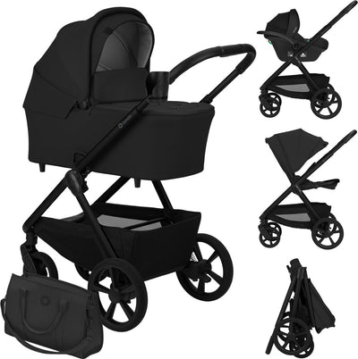 Passeggino Lionelo Carmine 3 in 1 - incluso seggiolino auto Astrid I-size - ruote Graveltech fuoristrada - materasso Airydots con ventilazione 3D - navicella antireflusso - comode sospensioni - pieghevole con sedile - UPF50+ - set accessori completo