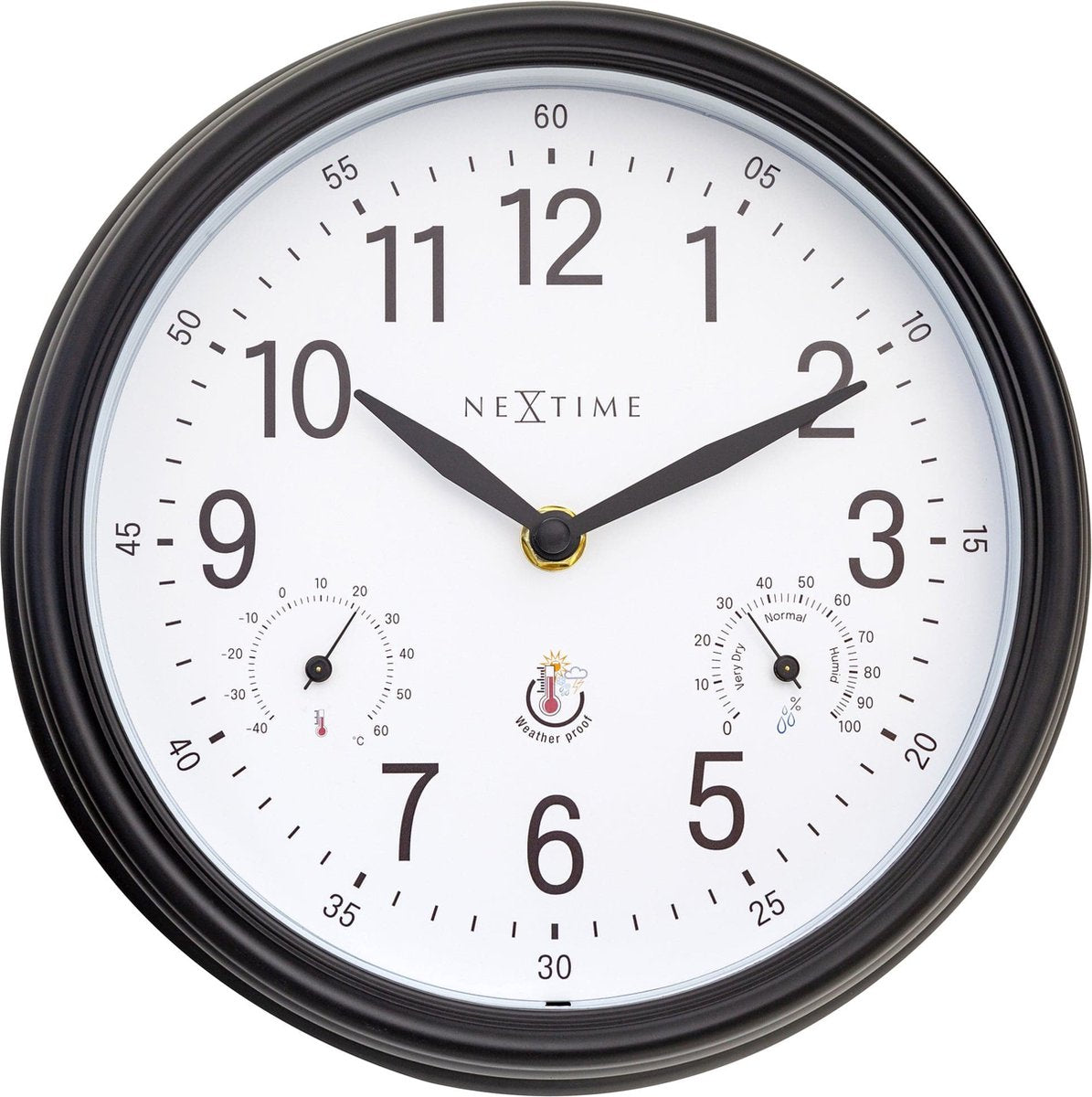 Nexttime jasmine – Reloj de pared con estación meteorológica – 23,5 cm – Metal – Blanco – Resistente a la intemperie