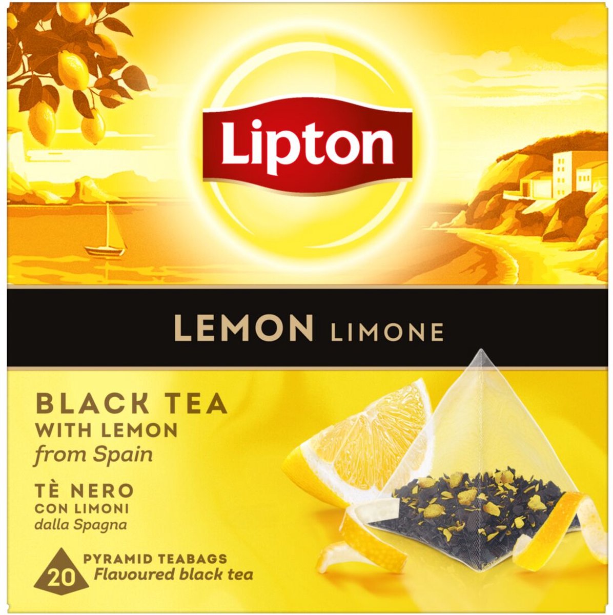 Tè al limone Lipton - 80 bustine di tè piramidale - tè nero al limone - 4 x 20 bustine - confezione risparmio