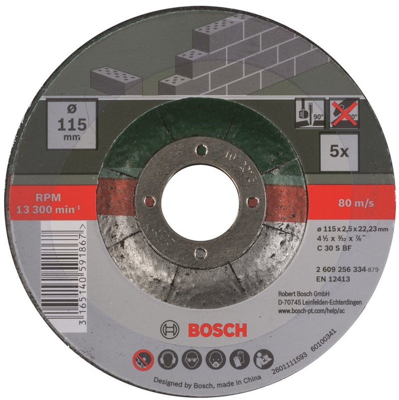 Set dischi abrasivi Bosch - per pietra - 115 x 2,5 mm - curvi - 5 pezzi