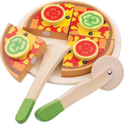 Set da gioco per pizza in legno Woet ® - pizza affettabile con piatto, paletta taglierina - gioco di ruolo educativo - cibo giocattolo - da 2 anni