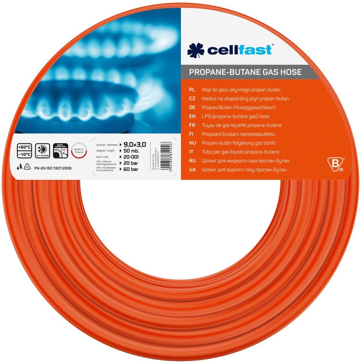 Cellfast - Manguera de gas GLP 9x2,5 mm - longitud 25 m