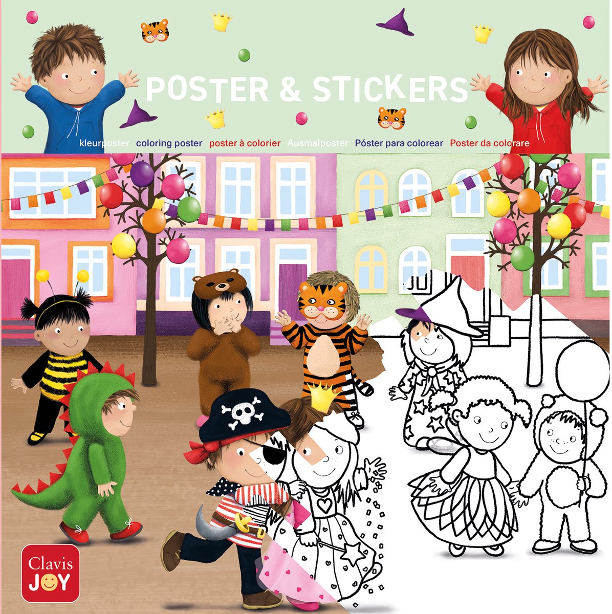 Poster da colorare Clavis Joy Luuk e Lotje. è carnevale