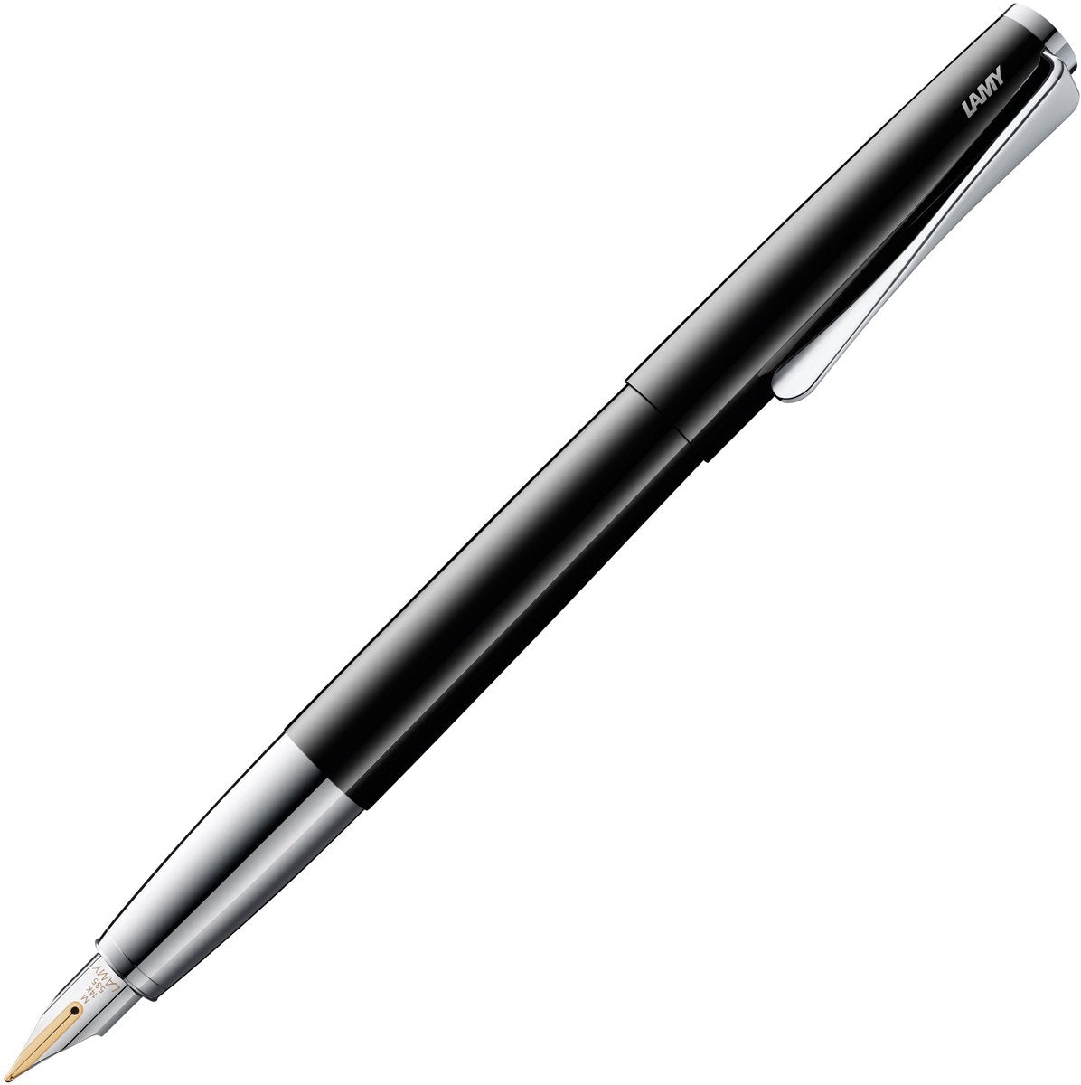 Pluma estilográfica Lamy studio premium 068 fabricada en acero inoxidable con acabado lacado negro de alta calidad y plumín de oro de 14 kt extrafino (ef), clip en forma de hélice, incl. cartucho de tinta azul t 10