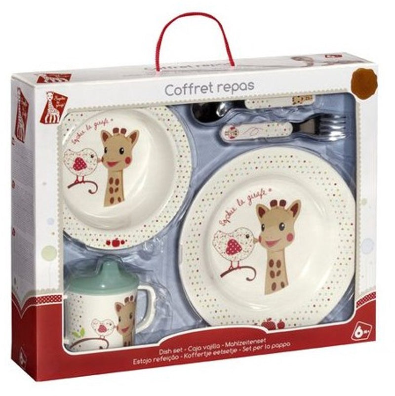 Juego de comida Sophie la jirafa - vajilla infantil - plato infantil - vaso - cuenco - cubiertos infantiles - apto para lavavajillas - a partir de 6 meses - 5 piezas - beige rojo