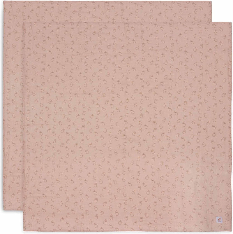 Jollein x Miffy - panno idrofilo grande 115x115 cm - fasciatoio - cotone morbido - 2 pezzi - sagome miffy rosa selvatica