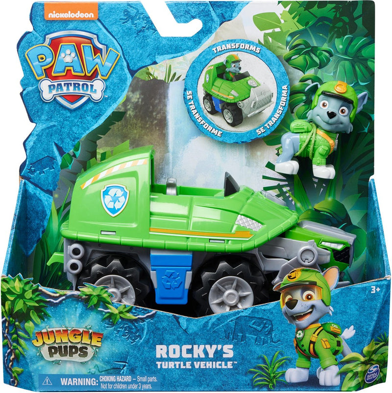 Paw Patrol Jungle Puppies - Veicolo Tartaruga di Rocky - Macchinina con personaggio da gioco