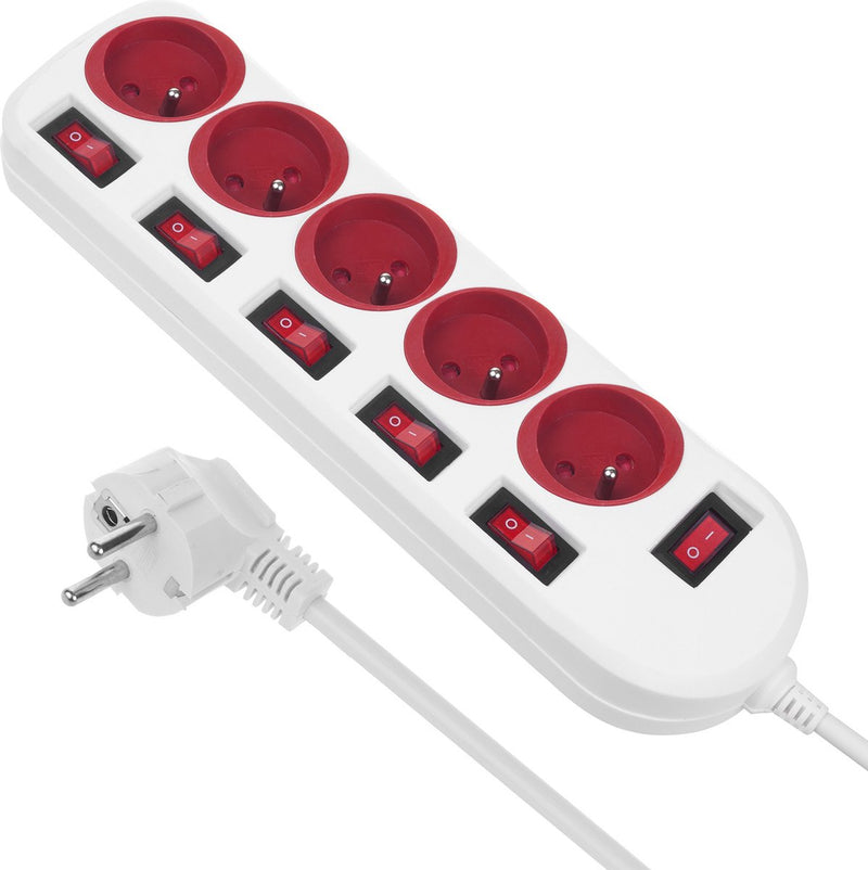 Maclean - Presa multipla con interruttori - Prolunga a 5 pin - 250vac 10a | 1,5 m - bianco