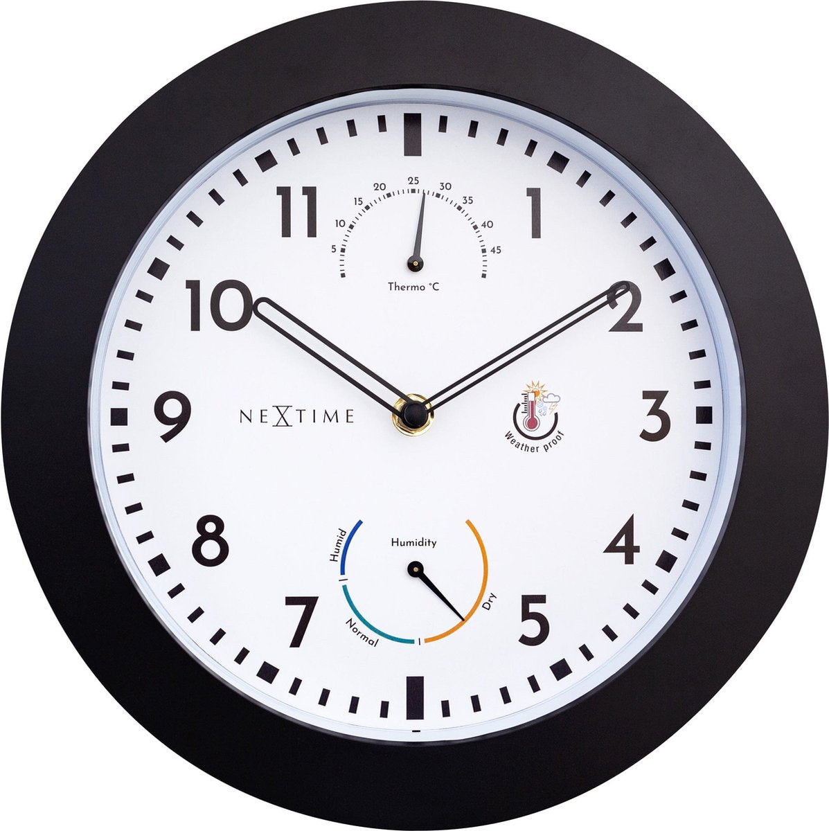 Nextime daisy – weerstation wandklok – 25.5 cm – metaal – zwart wit – weerbestendig
