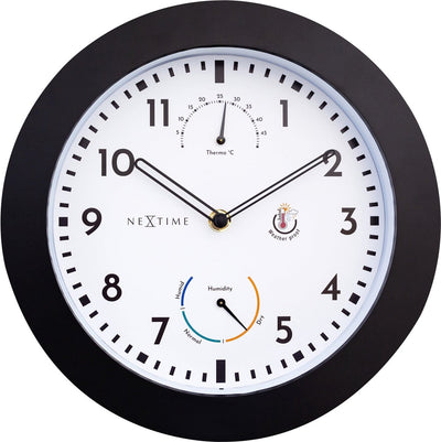 Nextime daisy – weather station wall clock – 25.5 cm – metal – black and white – weatherproof
