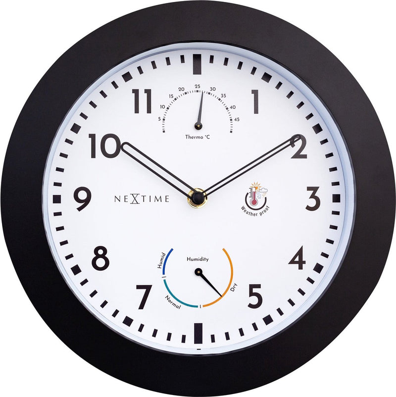 Nextime daisy – weerstation wandklok – 25.5 cm – metaal – zwart wit – weerbestendig