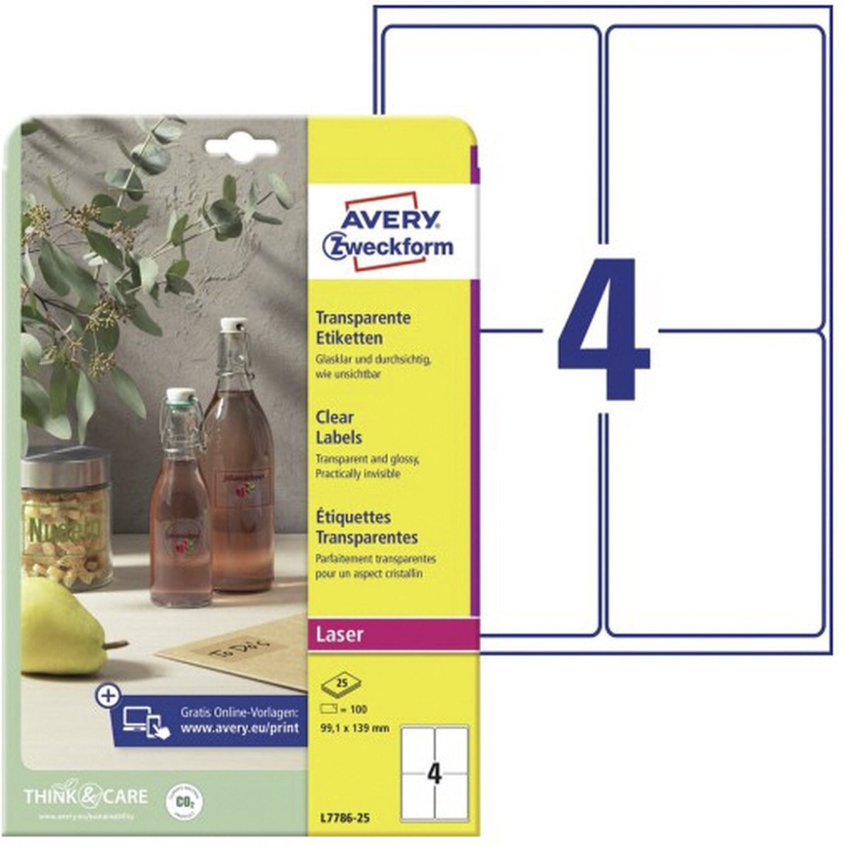 Avery zweckform laseretiket avery 99 - 1x139mm transparant 25 vel 4 etiketten per vel