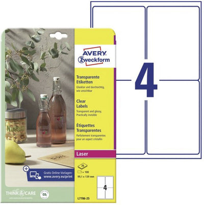 Avery zweckform laser label avery 99 - 1x139mm transparent 25 sheets 4 labels per sheet