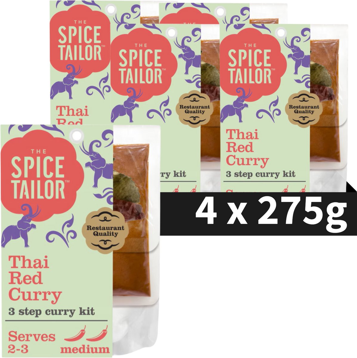 Il sarto delle spezie curry rosso tailandese - curry tailandese - pacchetto pasto con spezie al curry rosso - confezione risparmio - 5 x 275 grammi